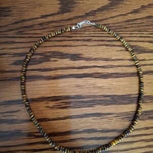 Necklace Tiger's Eye Brown Natural Stone Beaded Choker 16"